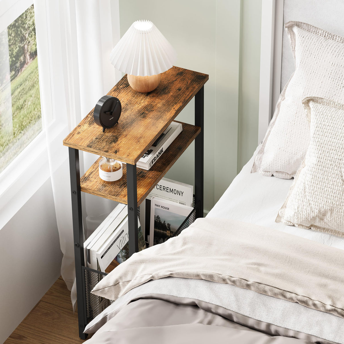 Narrow 3 Tier Side Table with Storage Basket V99091