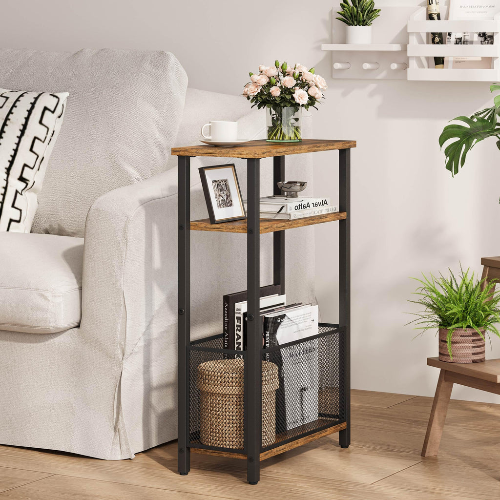 Narrow 3 Tier Side Table with Storage Basket V99091