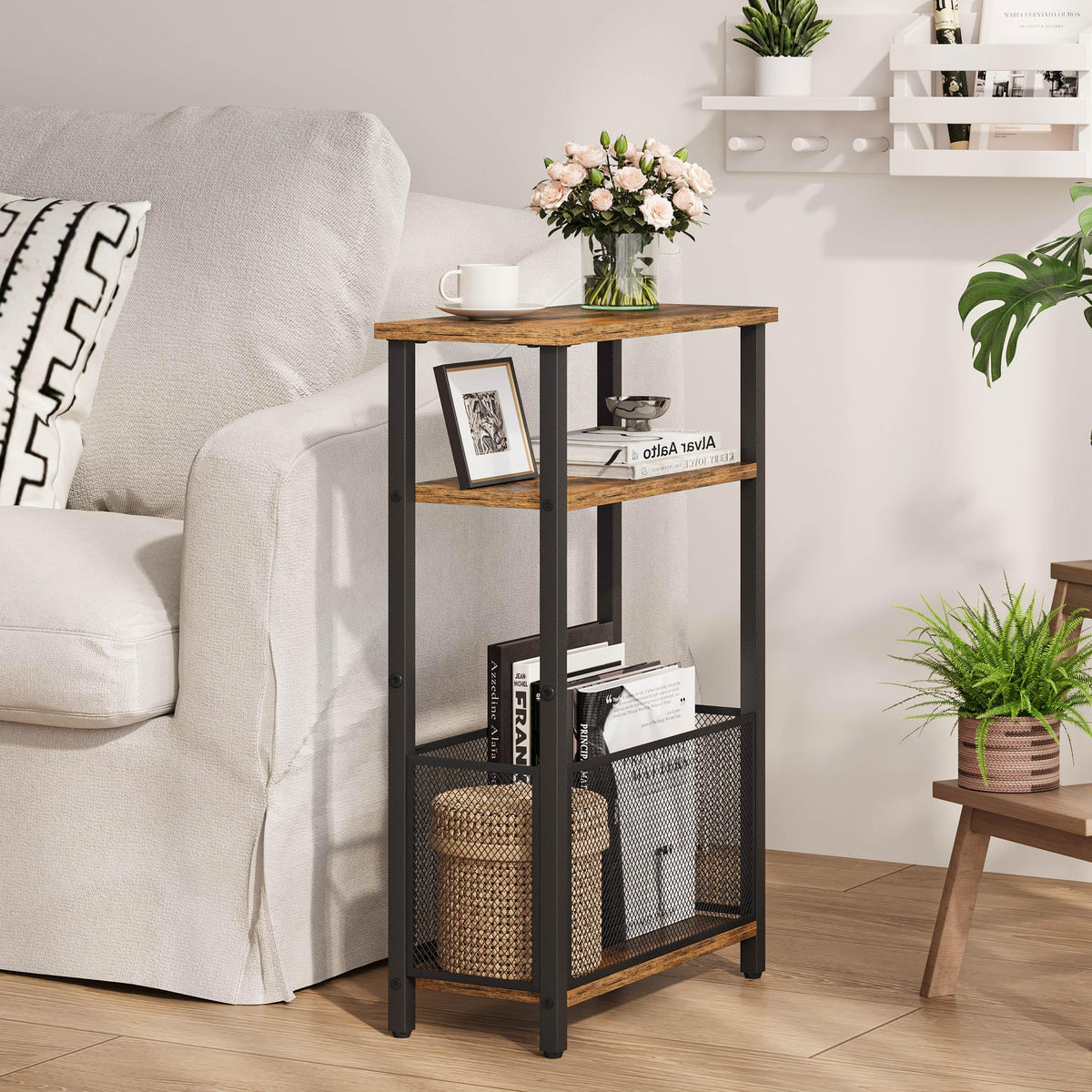 Narrow 3 Tier Side Table with Storage Basket V99091