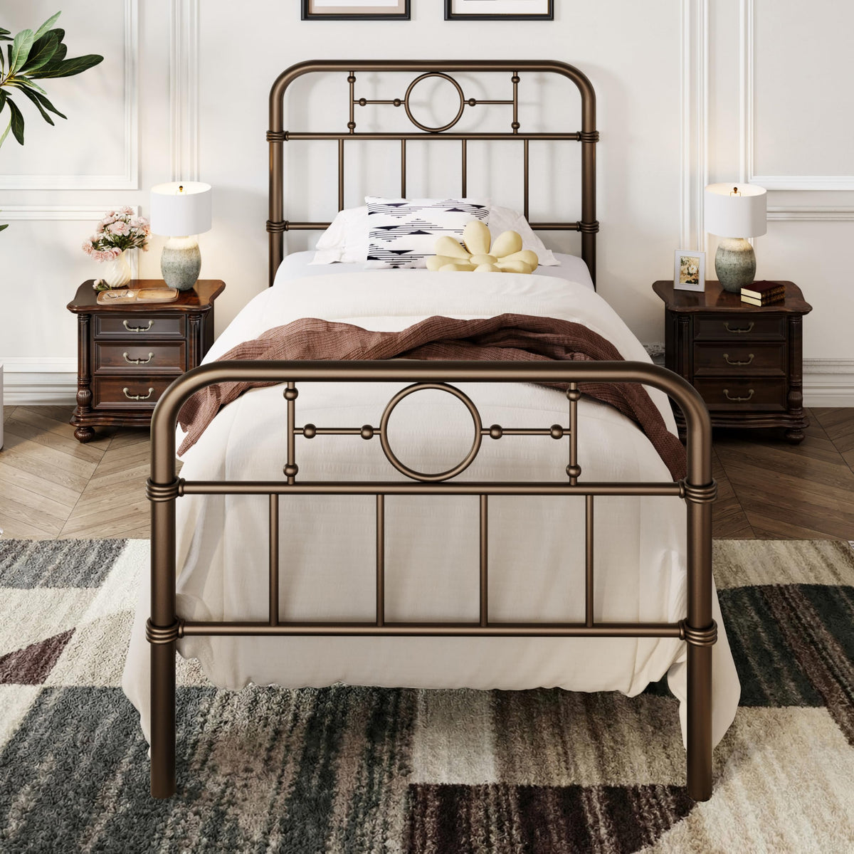 Twin Metal Platform Bed Frame with Vintage Headboard Y9480