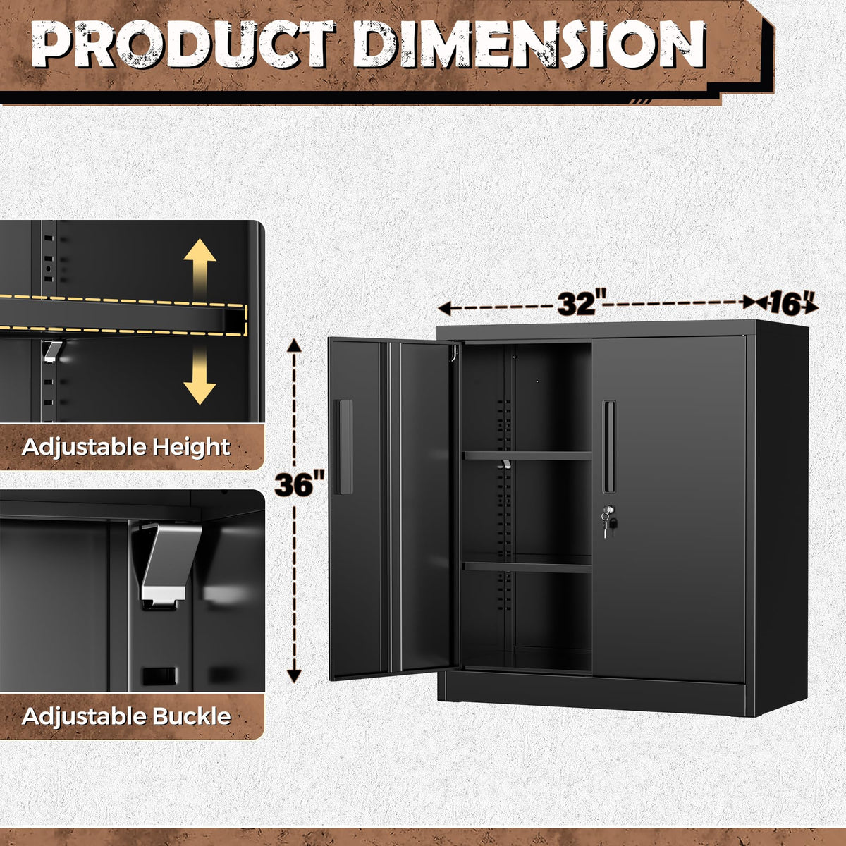 Black Metal Storage Cabinet with Locking Doors and Shelves C295361