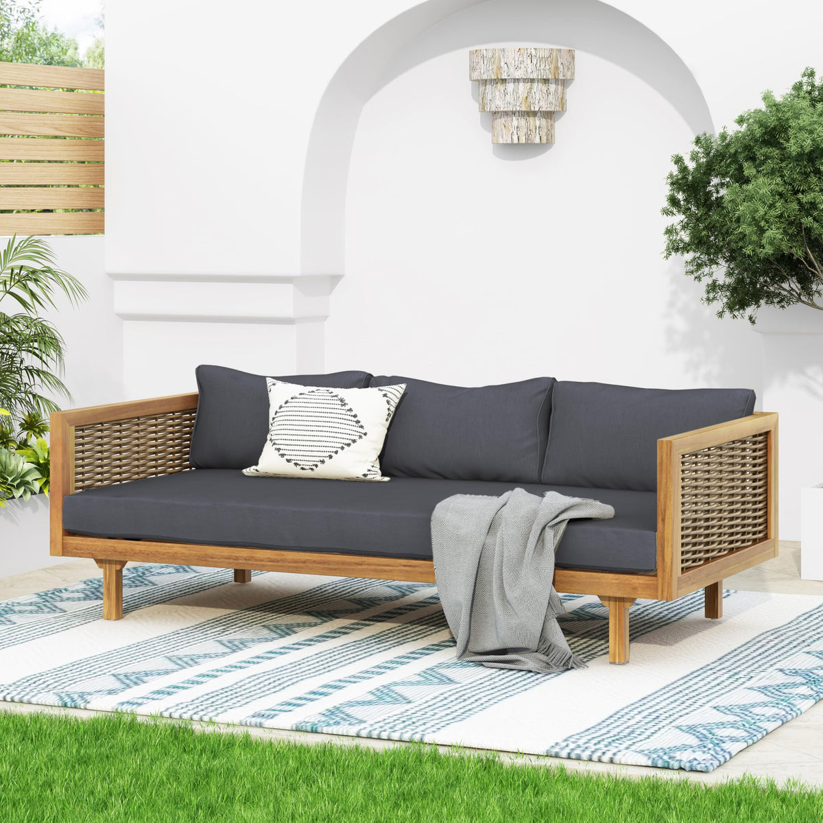 Acacia Wood 3-Seater Patio Sofa with Cushions G676399