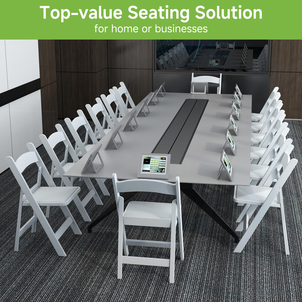 White Resin Folding Chairs with Cushion, 10 Pack M243376