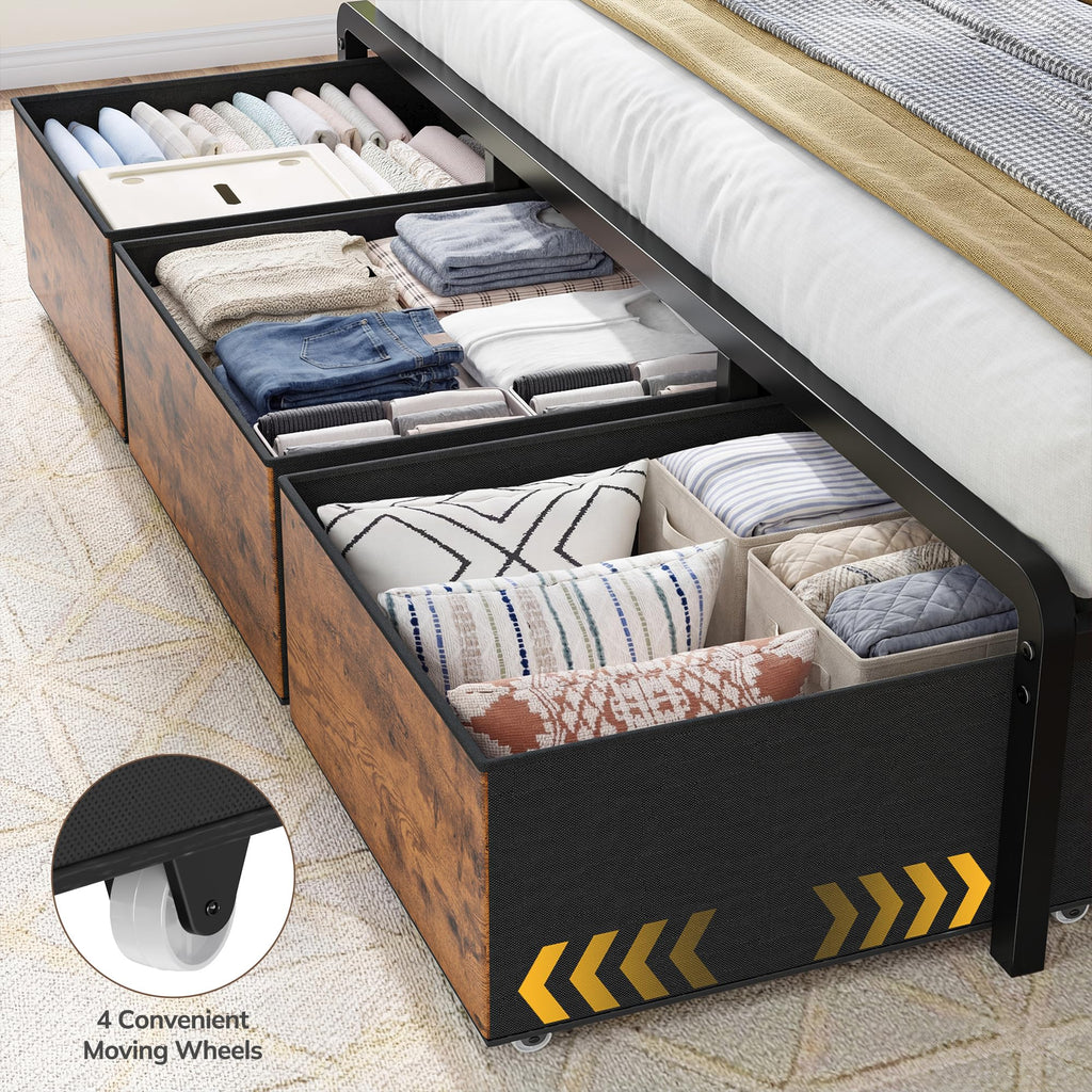 King Size Bed Frame with 9 Drawers and Charging Station T17737