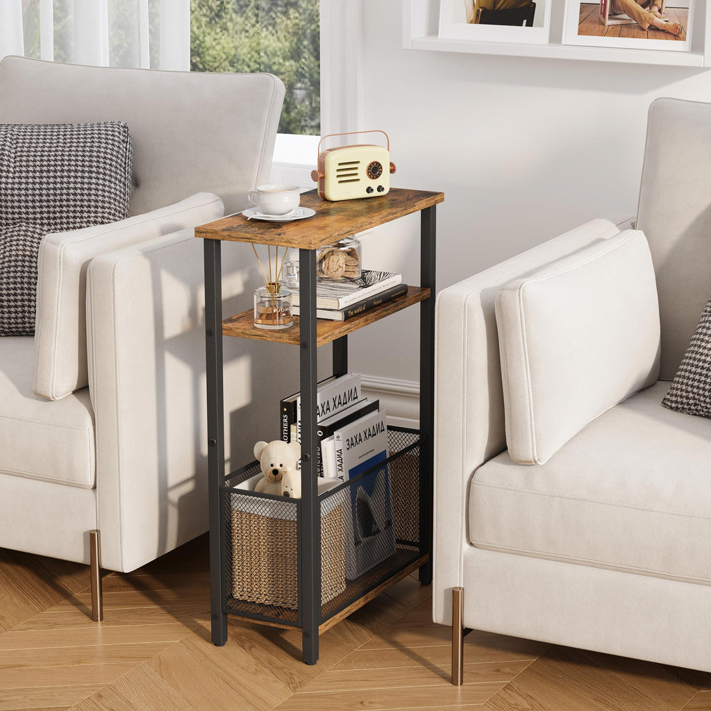 Narrow 3 Tier Side Table with Storage Basket V99091