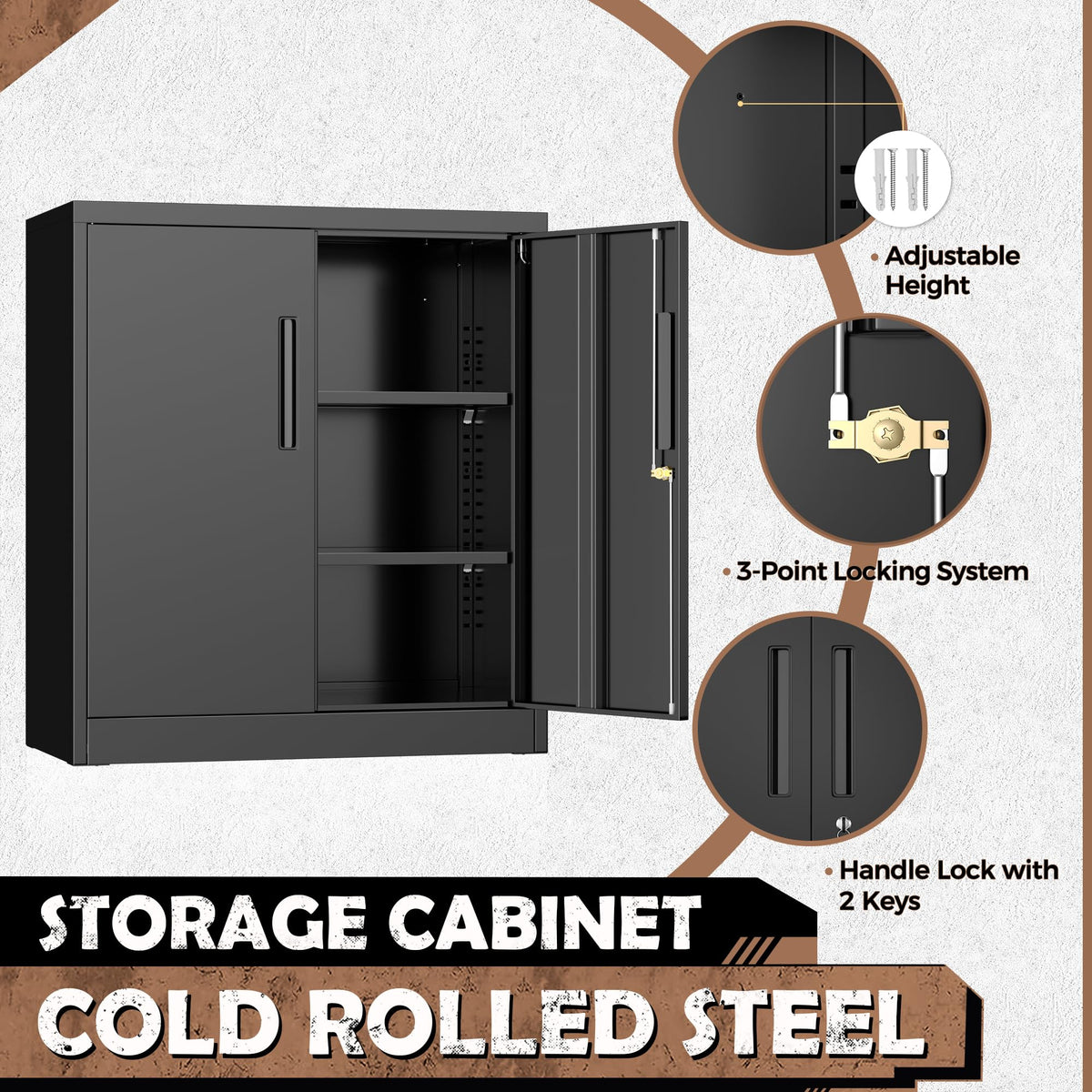 Black Metal Storage Cabinet with Locking Doors and Shelves C295361