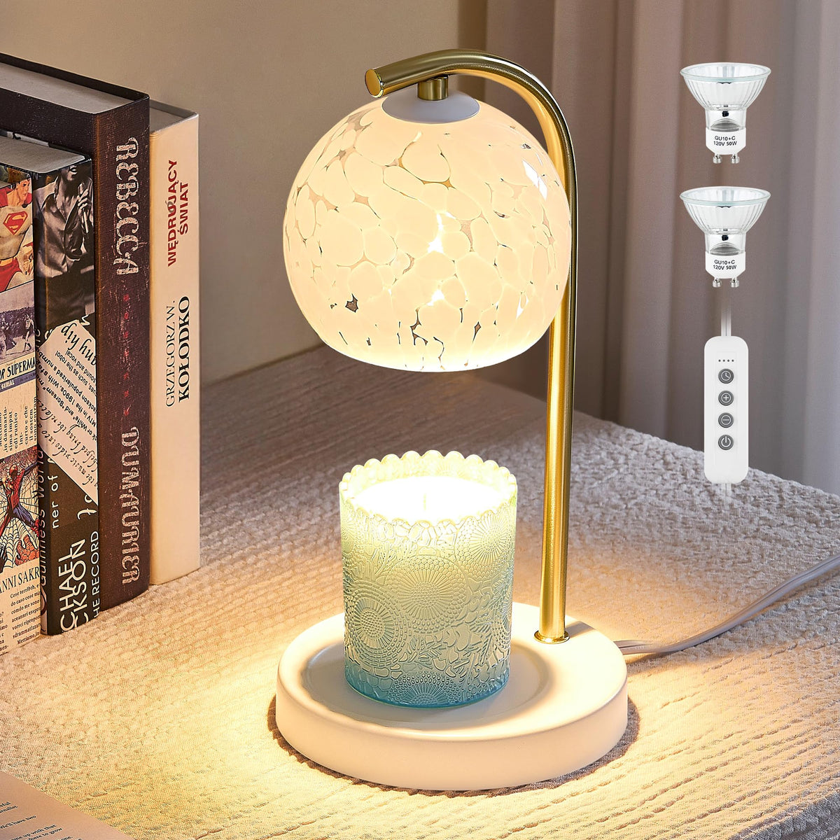Dimmable Candle Warmer Lamp with Timer, 2 Bulbs, White F81246