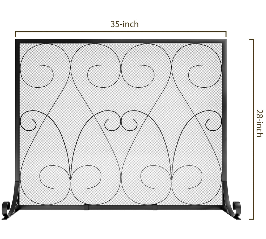 Handcrafted Wrought Iron Flat Fireplace Screen with Steel Frame Metal Mesh Black D8992