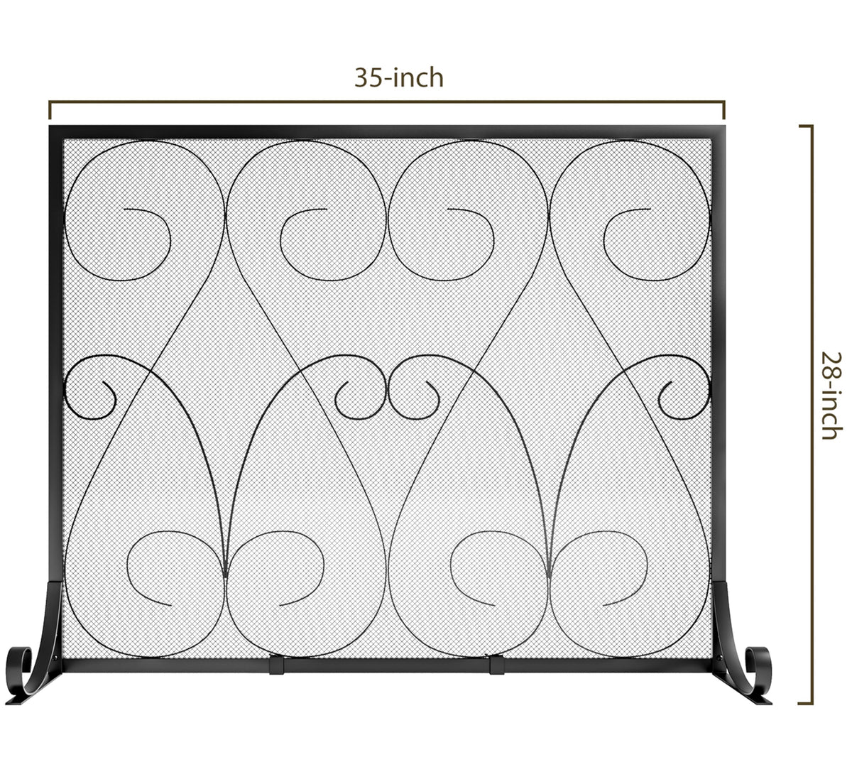 Handcrafted Wrought Iron Flat Fireplace Screen with Steel Frame Metal Mesh Black D8992