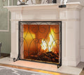 Handcrafted Wrought Iron Flat Fireplace Screen with Steel Frame Metal Mesh Black D8992