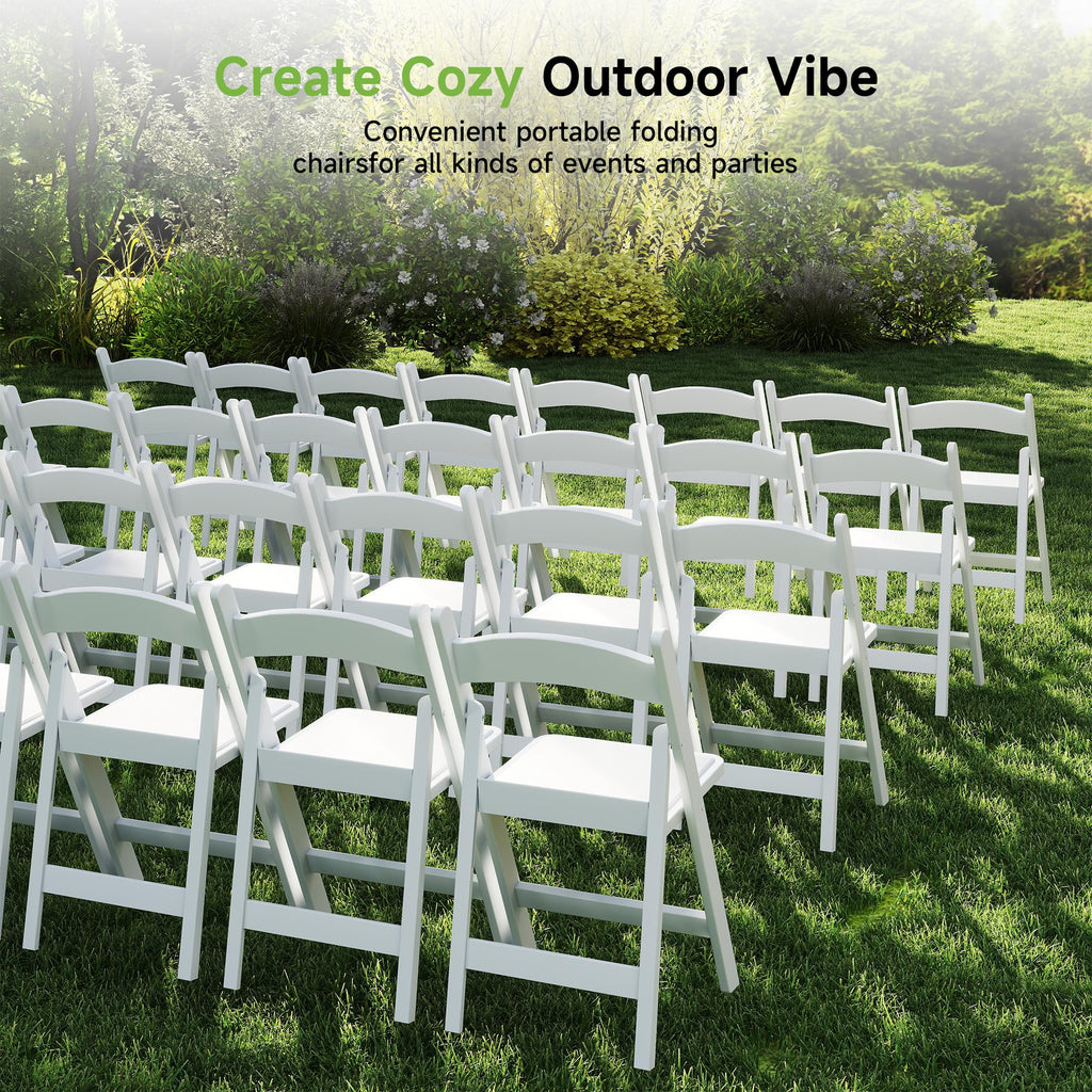 White Resin Folding Chairs with Cushion, 10 Pack M243376