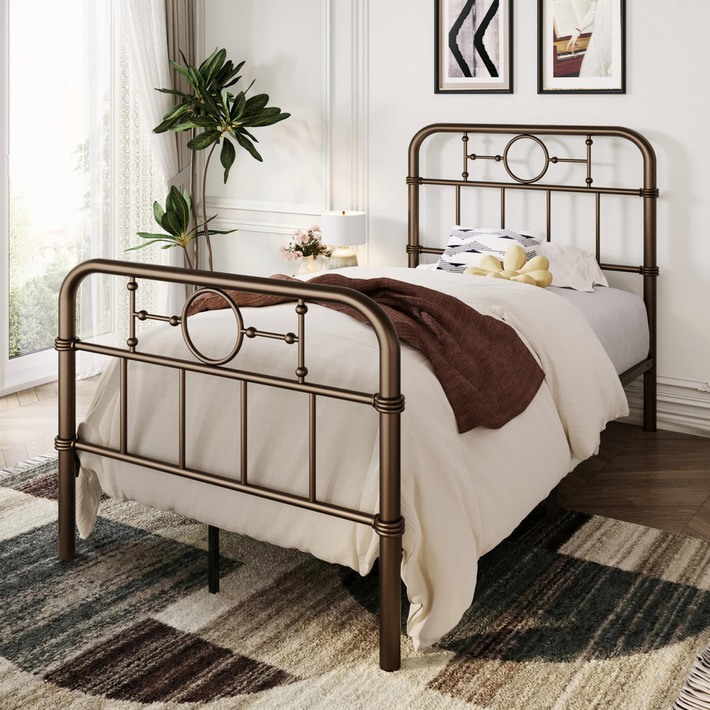 Twin Metal Platform Bed Frame with Vintage Headboard Y9480