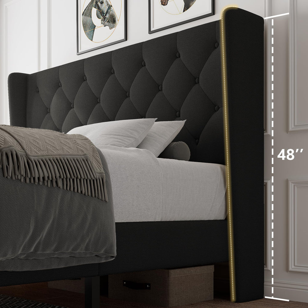 Queen Size Upholstered Platform Bed Frame with Tufted Headboard G5785