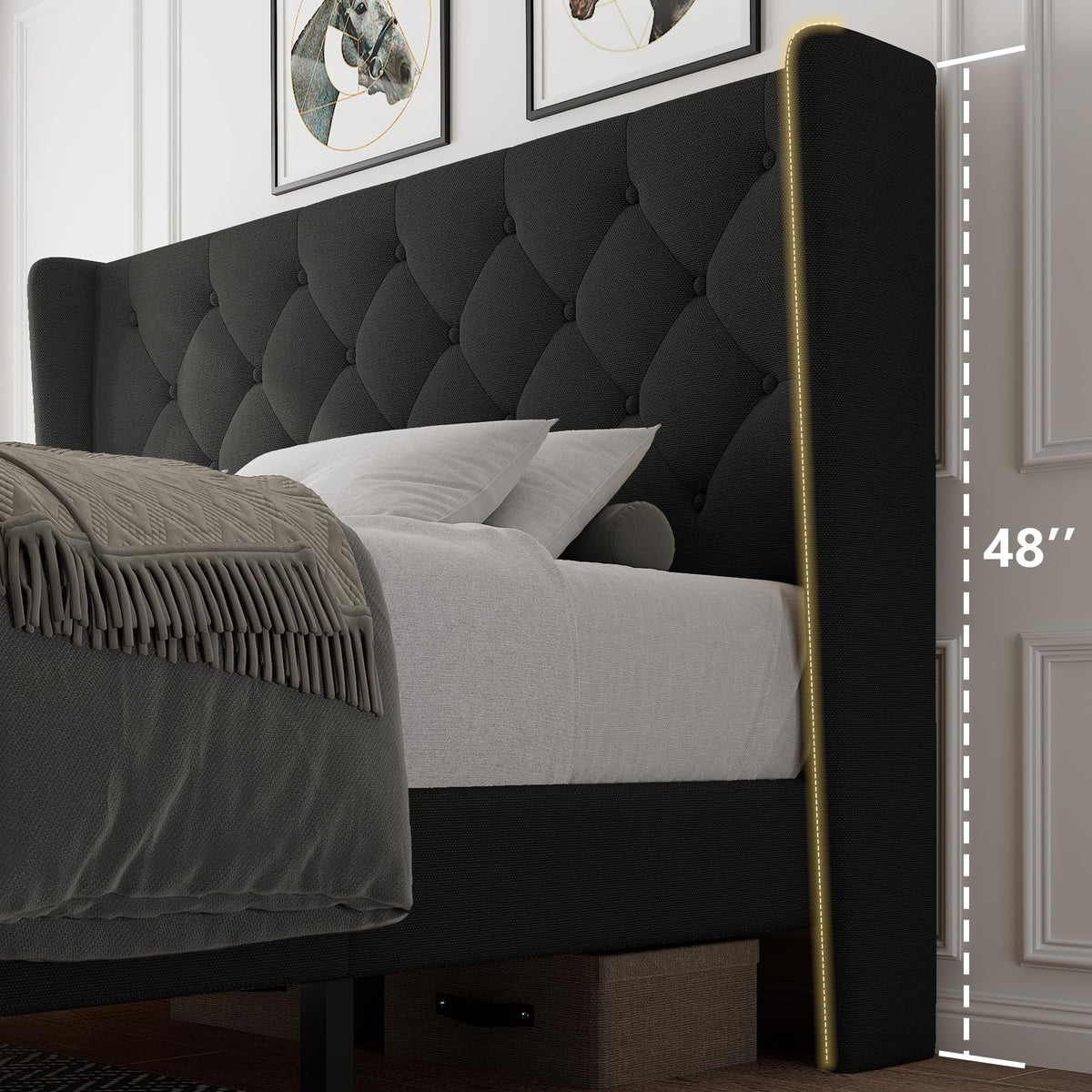 Queen Size Upholstered Platform Bed Frame with Tufted Headboard G5785
